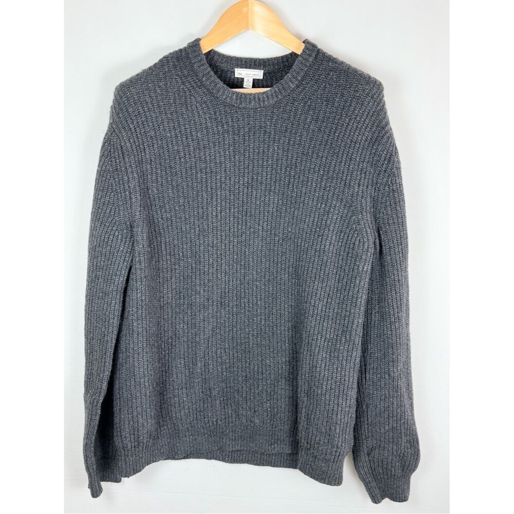 GAP Lambswool Ribbed Sweater Gray Crewneck XL Cozy Minimalist